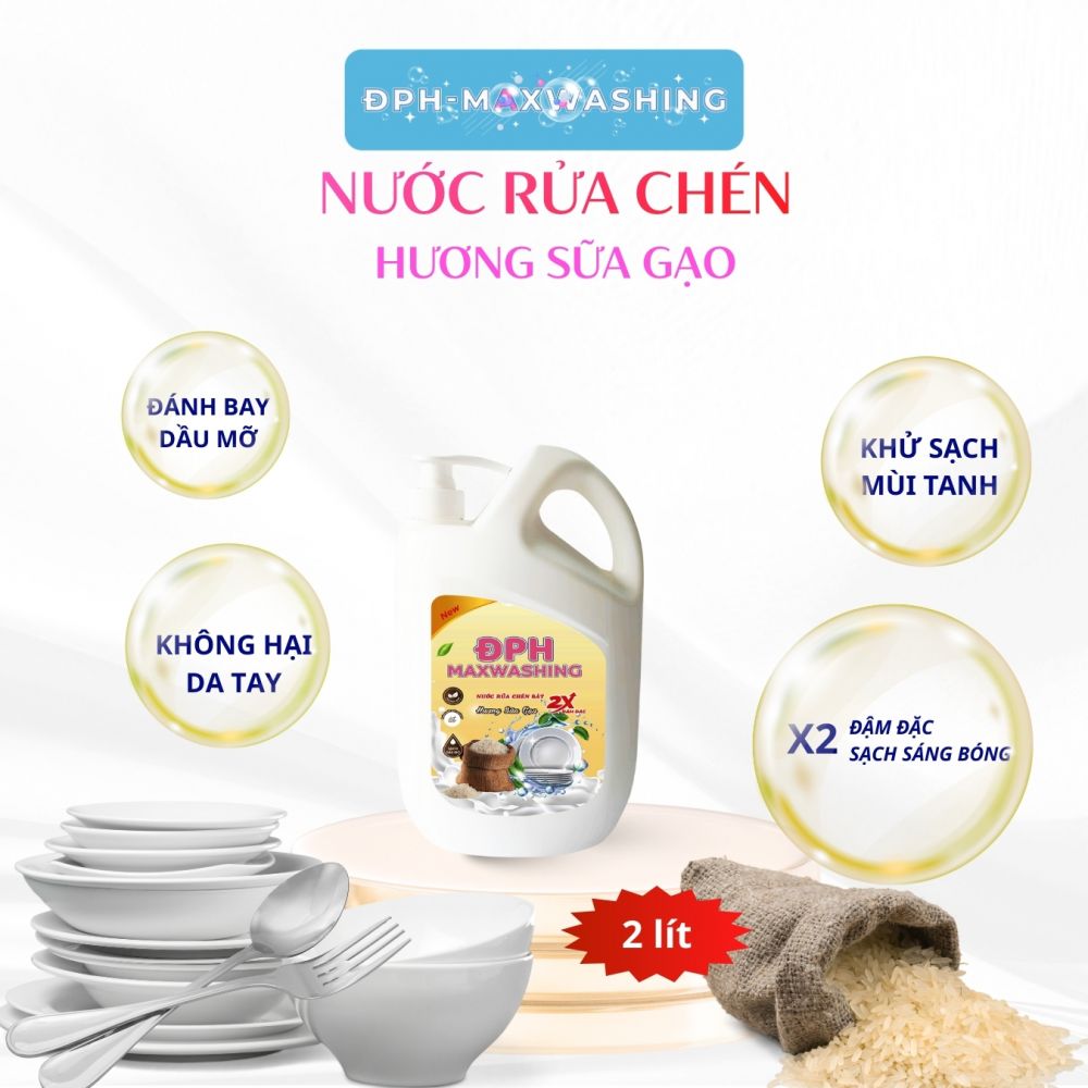Nước rửa chén ĐPH – MAXWASHING Hương sữa gạo 2 lít Nước rửa chén ĐPH – MAXWASHING Hương sữa gạo 2 lít