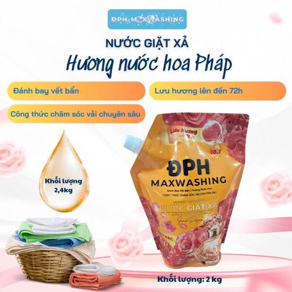 Nước giặt xả ĐPH – MAXWASHING hương nước hoa Pháp 2,4kg