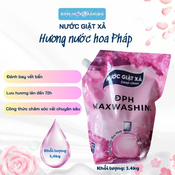 Nước giặt xả ĐPH – MAXWASHING hương nước hoa Pháp 3.4kg
