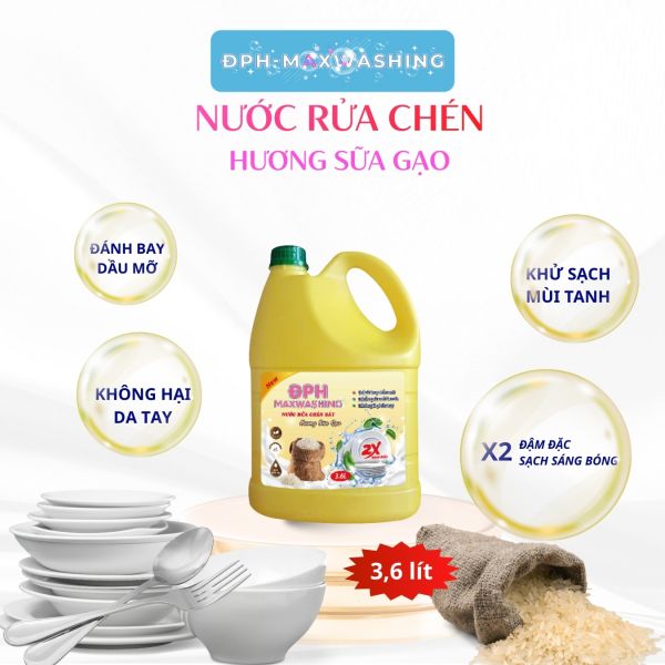 Nước rửa chén ĐPH – MAXWASHING Hương sữa gạo 3,6 lít