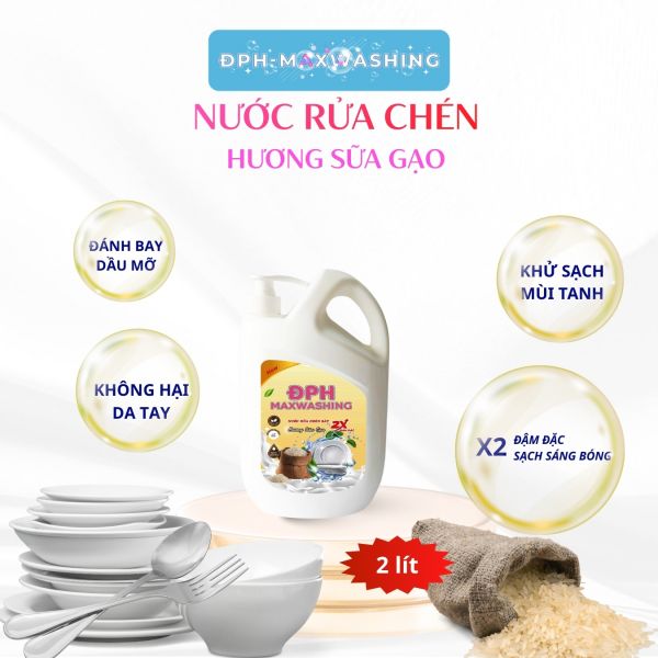 Nước rửa chén ĐPH – MAXWASHING Hương sữa gạo 2 lít