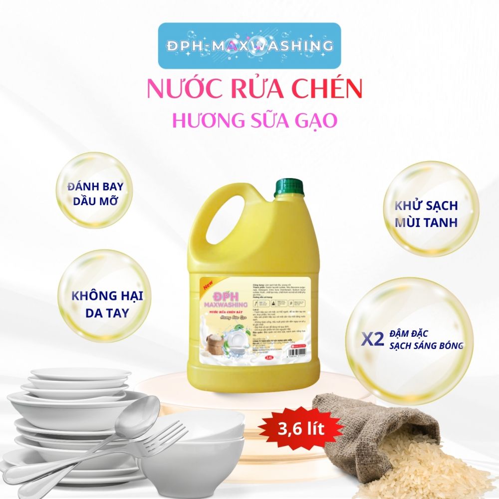 Nước rửa chén ĐPH – MAXWASHING Hương sữa gạo 3,6 lít Nước rửa chén ĐPH – MAXWASHING Hương sữa gạo 3,6 lít