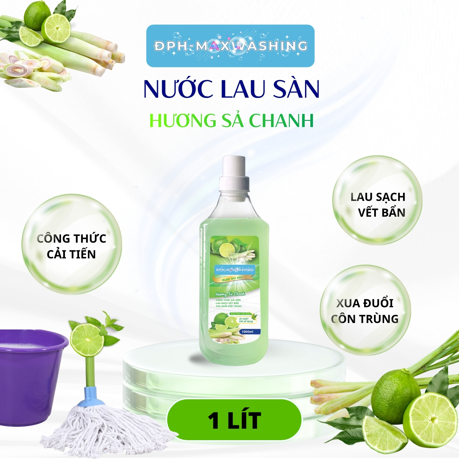 Nước lau sàn ĐPH – MAXWASHING Hương sả chanh 1 lít