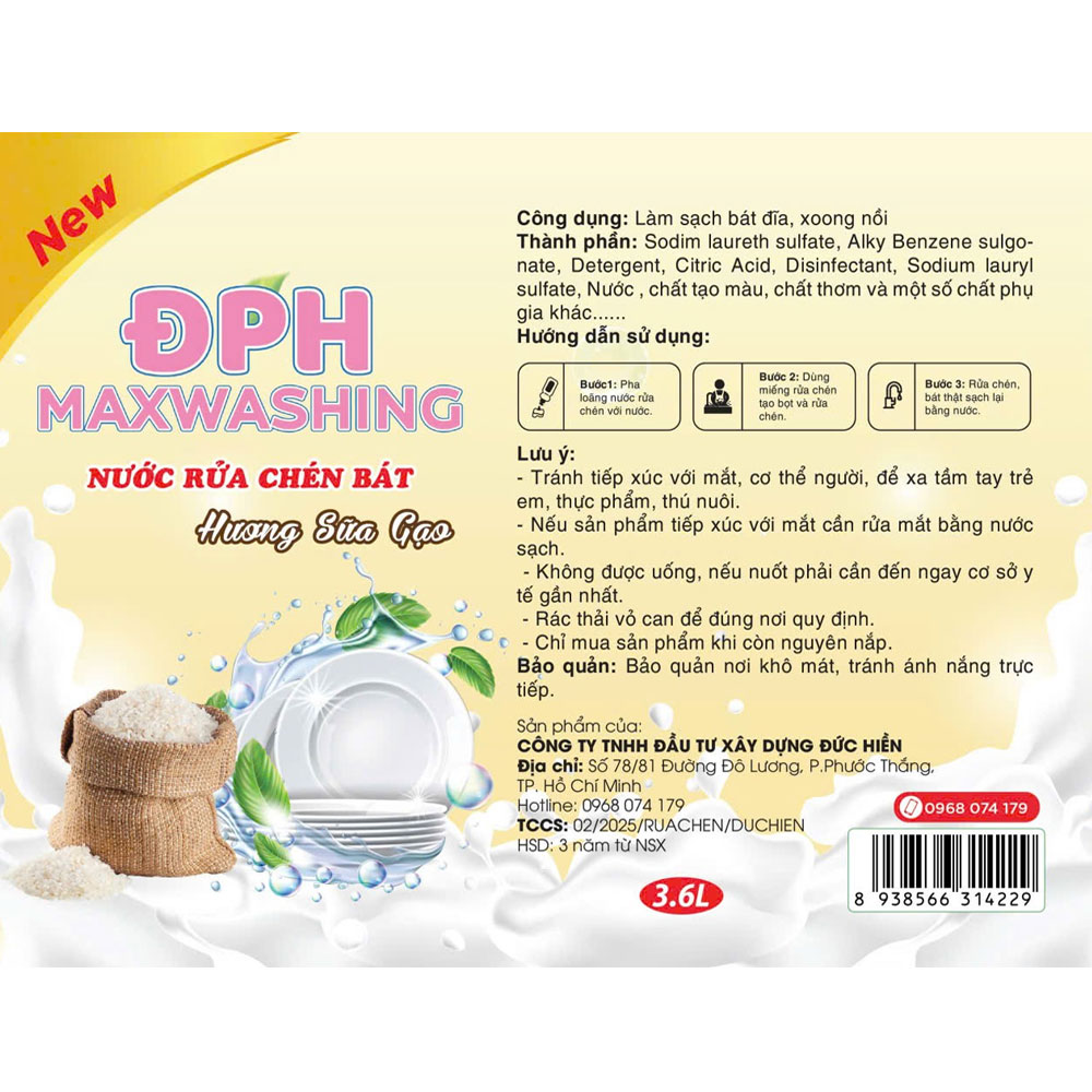 Nước rửa chén ĐPH – MAXWASHING Hương sữa gạo 2 lít Nước rửa chén ĐPH – MAXWASHING Hương sữa gạo 2 lít